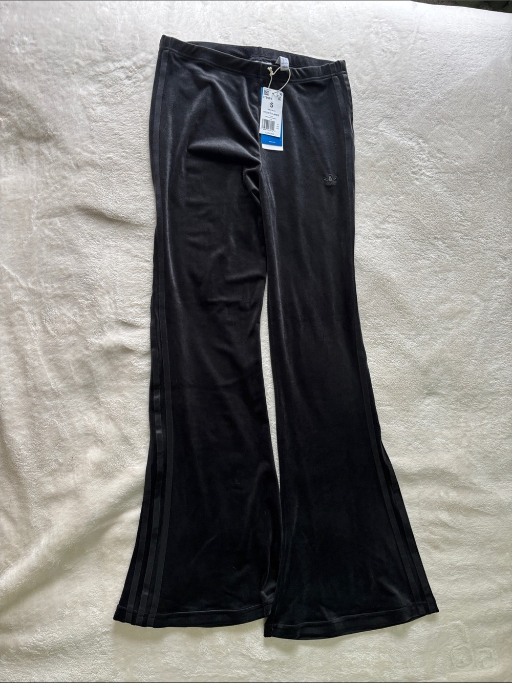 adidas Black Velour Flared Joggers
